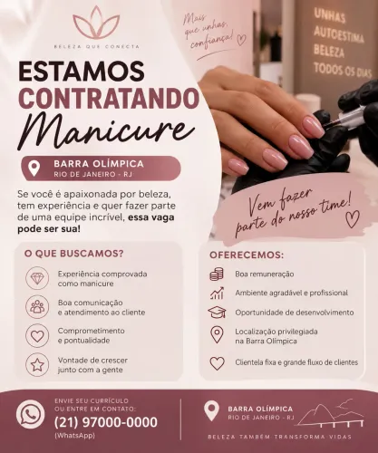 Vaga para manicure com experiência