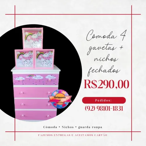 Cômoda 4 gavetas+ 3 nichos fechados 290$