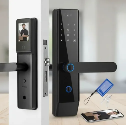 Fechadura eletrônica smart lock com câmera biometria olho digital acesso remoto AIRBNB