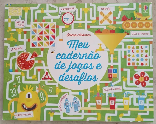 Livro Meu Cadernão de Jogos e Desafios Edições Usborne Matemática 