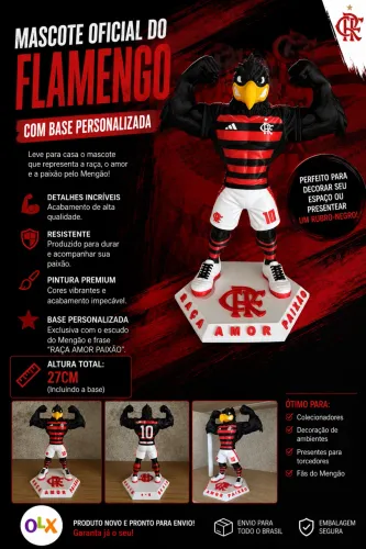 Mascote do Flamengo 27cm com Base Personalizada - Decoração Exclusiva para Torcedores