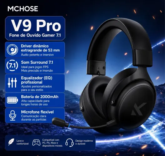 Headset Gamer Mchose V9 Pro Sem Fio Bluetooth Wireless Preto
