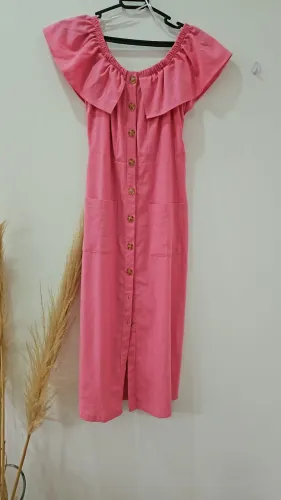 Vestido Rosa longo c botões Tamanho PP