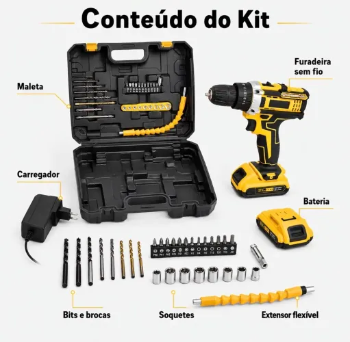 Parafusadora furadeira sem fio 21v
