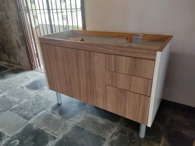 Balcão 1,20m Para Cozinha Rorato Valenza Sem Tampo 2 Portas 3 Gav Cor Branco/nogal Sevilha