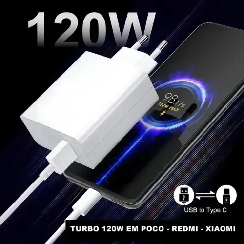 Carregador Celular 120w Turbo Para Poco X5 X6 X7 Pro Xiaomi 12T 13T 14T 15T Redmi 12 13 14