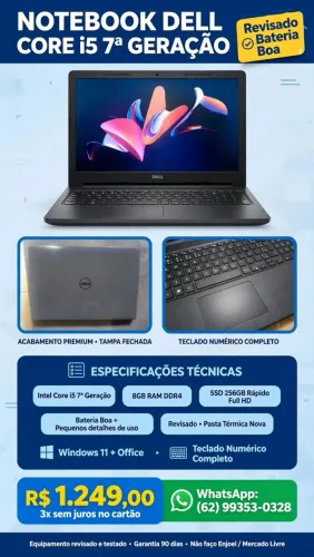 Notebook Dell Core i5 7°Gth/ SSD 256Gb/ 8GB/