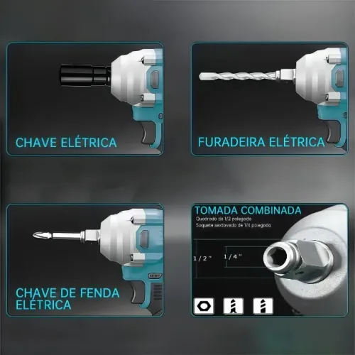 Chave De Impacto Parafusadeira Reforçada Portátil 1/2" 21v Carregador Bivolt