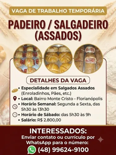 Vaga temporária para Padeiro