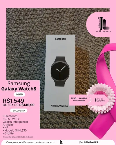 GALAXY WATCH8, 44MM, GRAFITE, LACRADO, EXCLUSIVO!