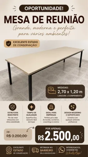 Mesa de reunião 2,70 X 1,20