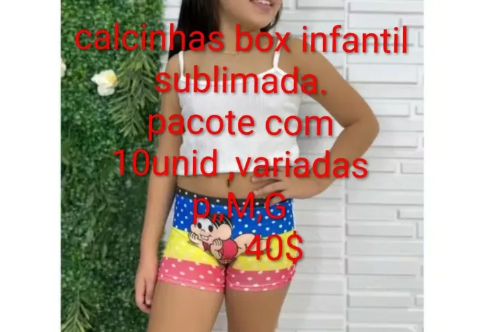 Calcinhas box infantil sublimada pacote com 10unid 