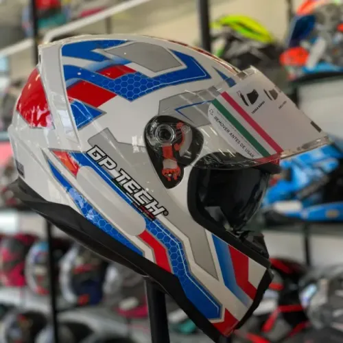 Capacete GP TECH  ULTRA SV SPACE BRANCO AZUL VERMELHO 12X NO CARTÃO