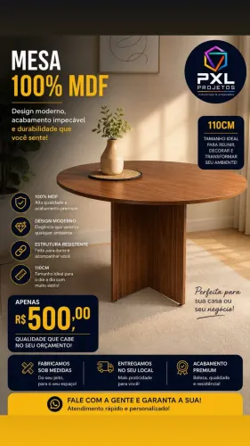 Mesa de Jantar Redonda 100% MDF - 110cm