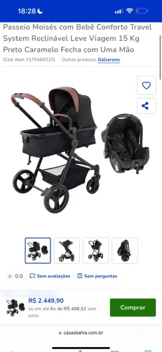 Carrinho ivy com bebê conforto detalhe marrom novíssimo