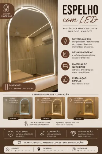 Espelho oval com led integrado