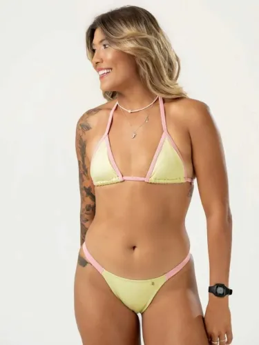 Conjunto Fita Duo Bronze - Cor Amarelo Manteiga Com Rosa Bebê