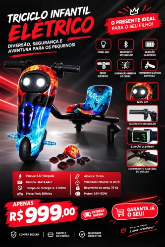 TRICICLO DRIFT INFANTIL ELÉTRICO