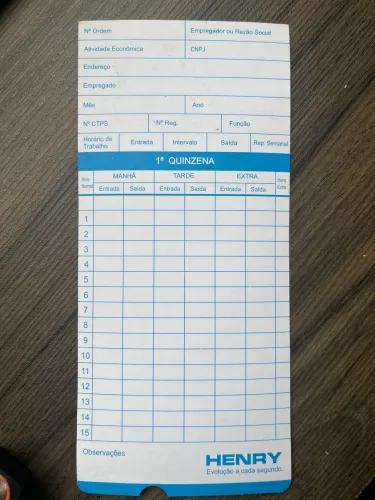 Cartão cartográfico para relógio de ponto.