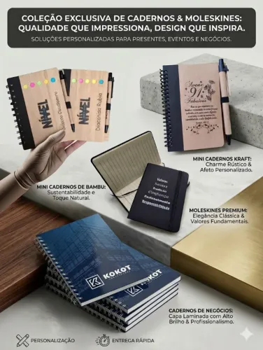 Caderno - Agenda - Moleskine - Bloco de anotações - Personalizados com sua logo