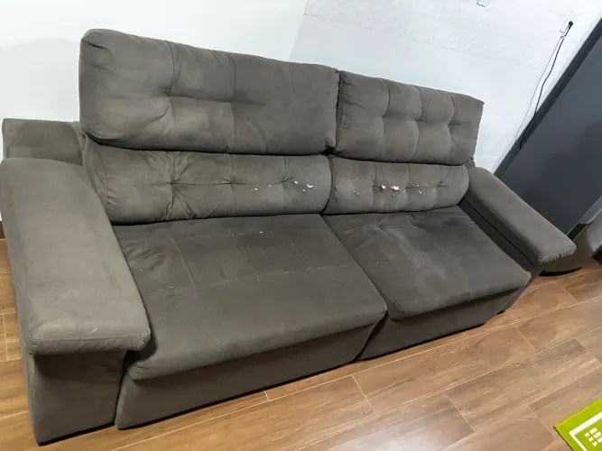 Sofá Retrátil e Reclinável Super Confortável - Tecido Suede Marrom/Cinza