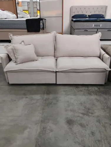 Sofá cama 3 lugares linho bege