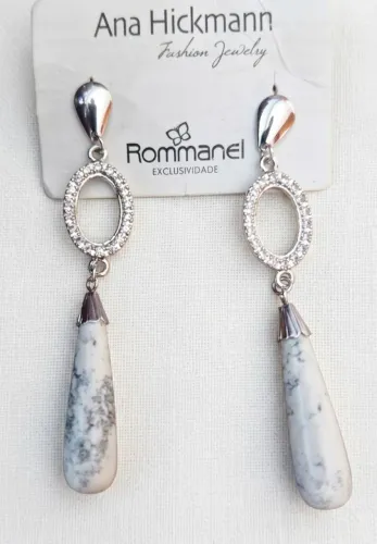 NOVA Semijoia Rommanel Brinco Rodium Branco - Original