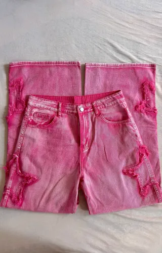 Calça Denim Reta Ajustada - Rosa Chiclete