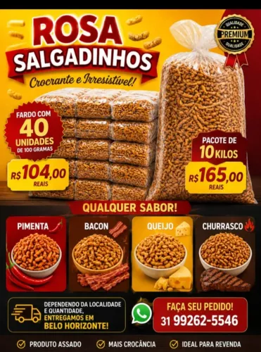 Salgadinhos 4 Sabores Pimenta,Bacon,Queijo,e Churrasco 10 kilos granel