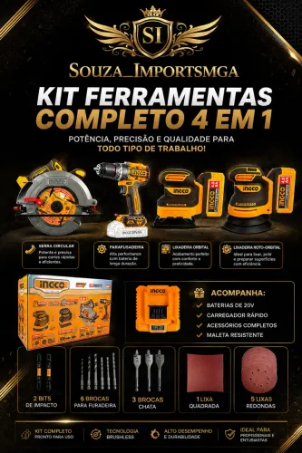kit de ferramentas sem fio 4 em 1 da marca Ingco (modelo COSLI251083-9).