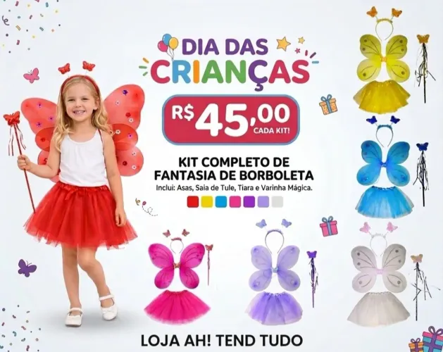 Fantasia kit Asinha Borboleta saia tule