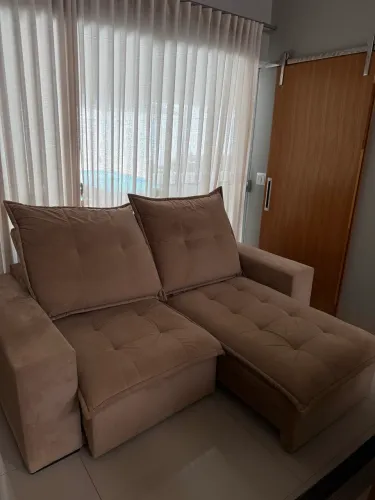 Sofá Retrátil Bege 2,14 X 1,85 Alto Padrão SuperPillow Molas Ensacadas Super Confortável