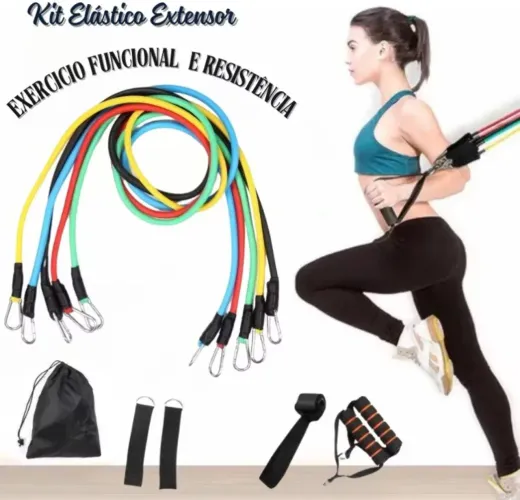 Kit Treino Em Casa 11pçs Extensores de Elástico Resistência Fisioterapia Pilates e Treino