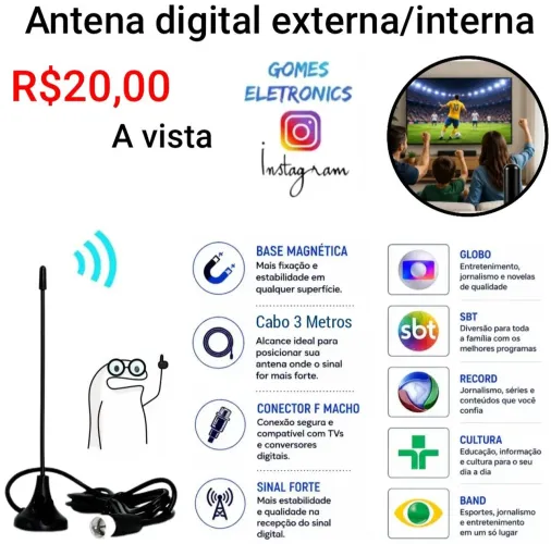 Antena portátil interna digital Tv Uhf Hdtv com Ima - (Loja fisica)<br>