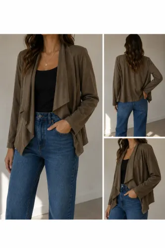 Casaco cardigan marrom efeito veludo