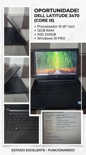Notebook Dell Latitude 3470 Intel Core I5 6ªgeração 12gb de memória Ssd 240 Windows 10 PRO