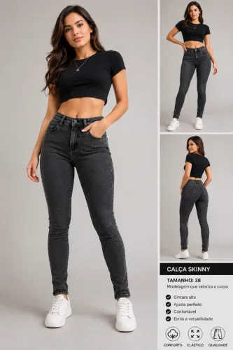 Calça Jeans Skinny Cinza Grafite - Tamanho 38 - NOVA!
