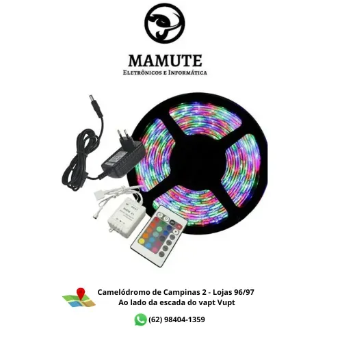 Fita Led 5050 Rgb Colorida 5 Metros Com Controle e Fonte