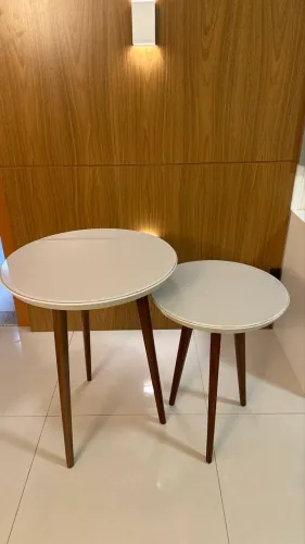 Conjunto de Mesa pé palito - canto de sofá com vidro off laqueado