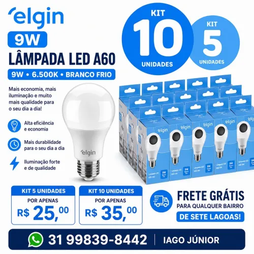 Lâmpada led Elgin A60 - 9w 6.500k - Branco Frio ?