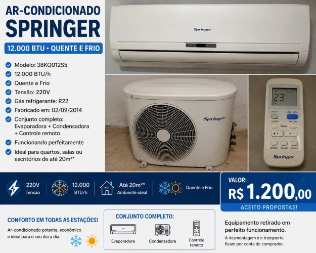 Ar-condicionado Springer 12.000 BTU Quente e Frio - 220 V