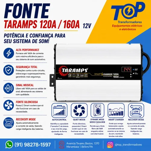 Fonte Automotiva e carregador de bateria Taramps 12v 120A / 160A 