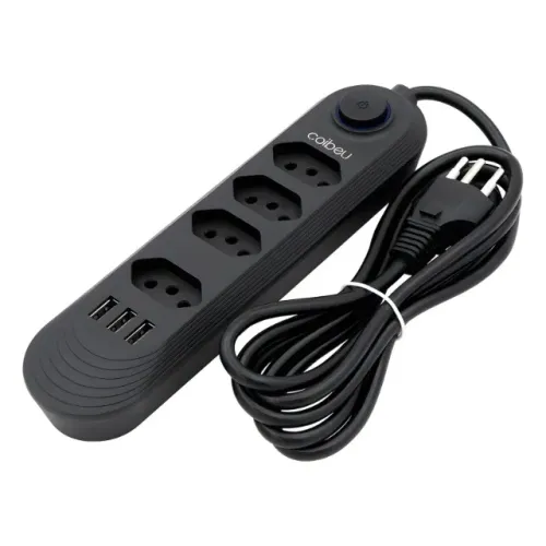 Extensão Elétrica 4 Tomadas de 3 Furos e 3 Usb Régua Bivolt de 2 Metros Filtro Bivolt