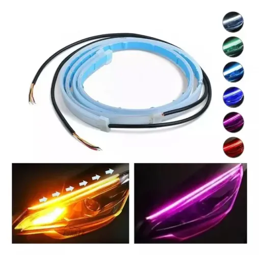 Par Fita LED 60cm Farol DRL Rosa Efeito Start + Seta Âmbar Sequencial