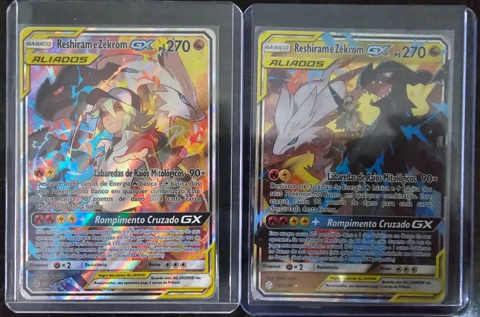 Cartas Pokémon Reshiram e Zekrom-GX 