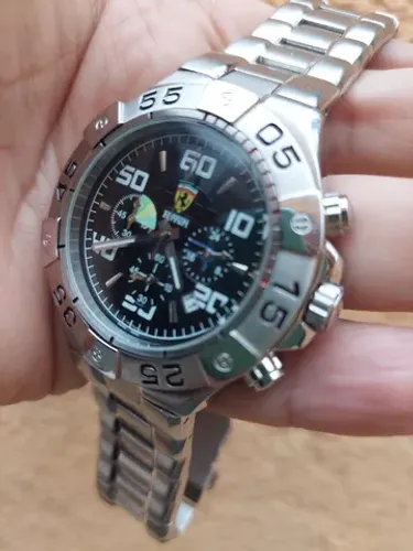 Relogio Ferrari Racing Preto Pulseira Aço 45mm