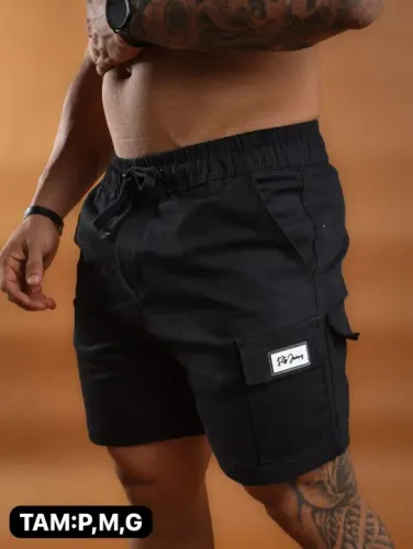 Shorts Masculino Preto creme bermuda mauricinho CARGO alto padrão de conforto 