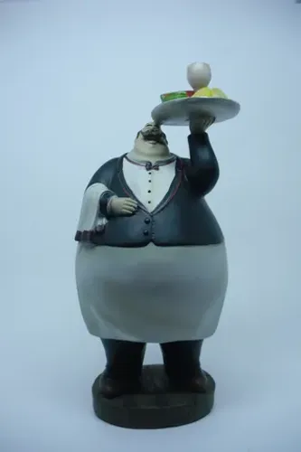 garçom c/bandeja  e chefe de cozinha c/jg de sal e pimenta de resina - novos