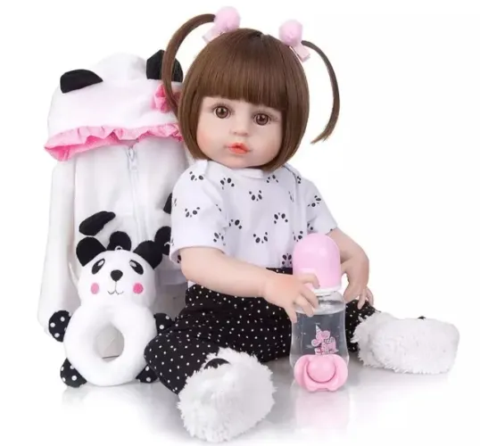 Boneca Bebê Reborn Menina Pandinha INTEIRA EM SILICONE 