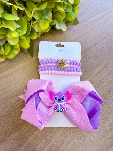 Kit Pulseiras e Laço de cabelo Stitch